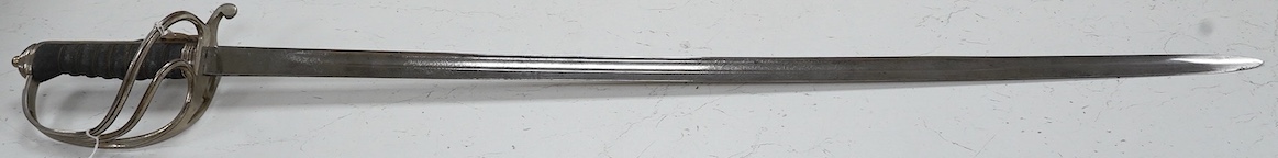 A George VI Royal Artillery officer’s sword, regulation etched blade and plated triple bar guard, blade 85.5cm. Condition - good